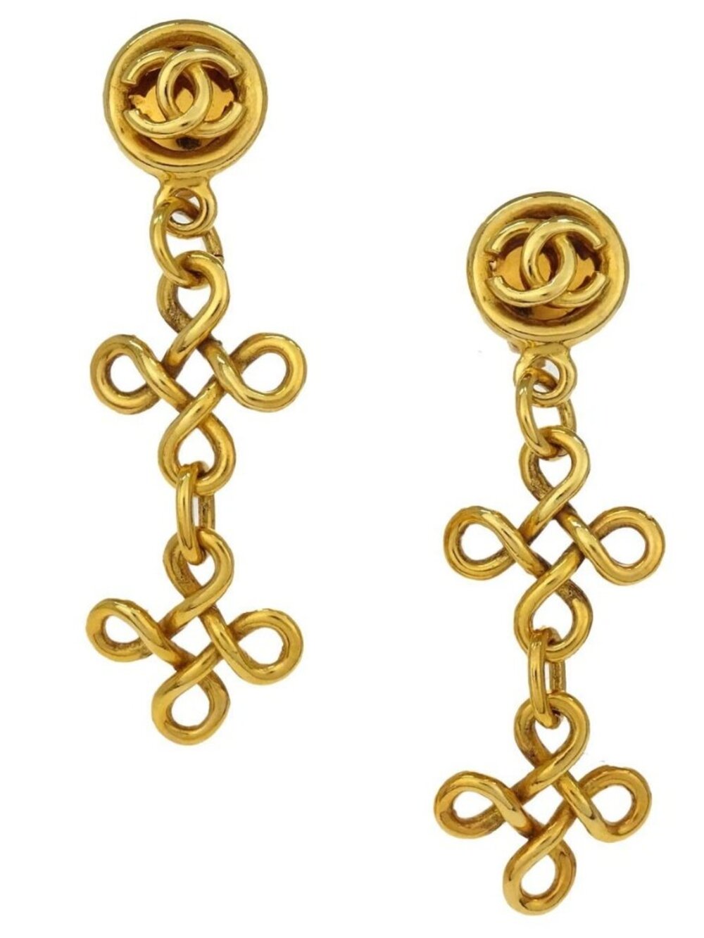 Chanel Dangle Cross Clip-On Earrings Gold 93P/2930 168306